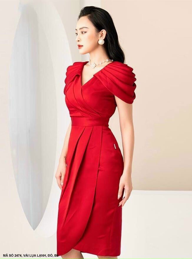 Đầm Lai Chéo Tay Xếp Ly - D2474